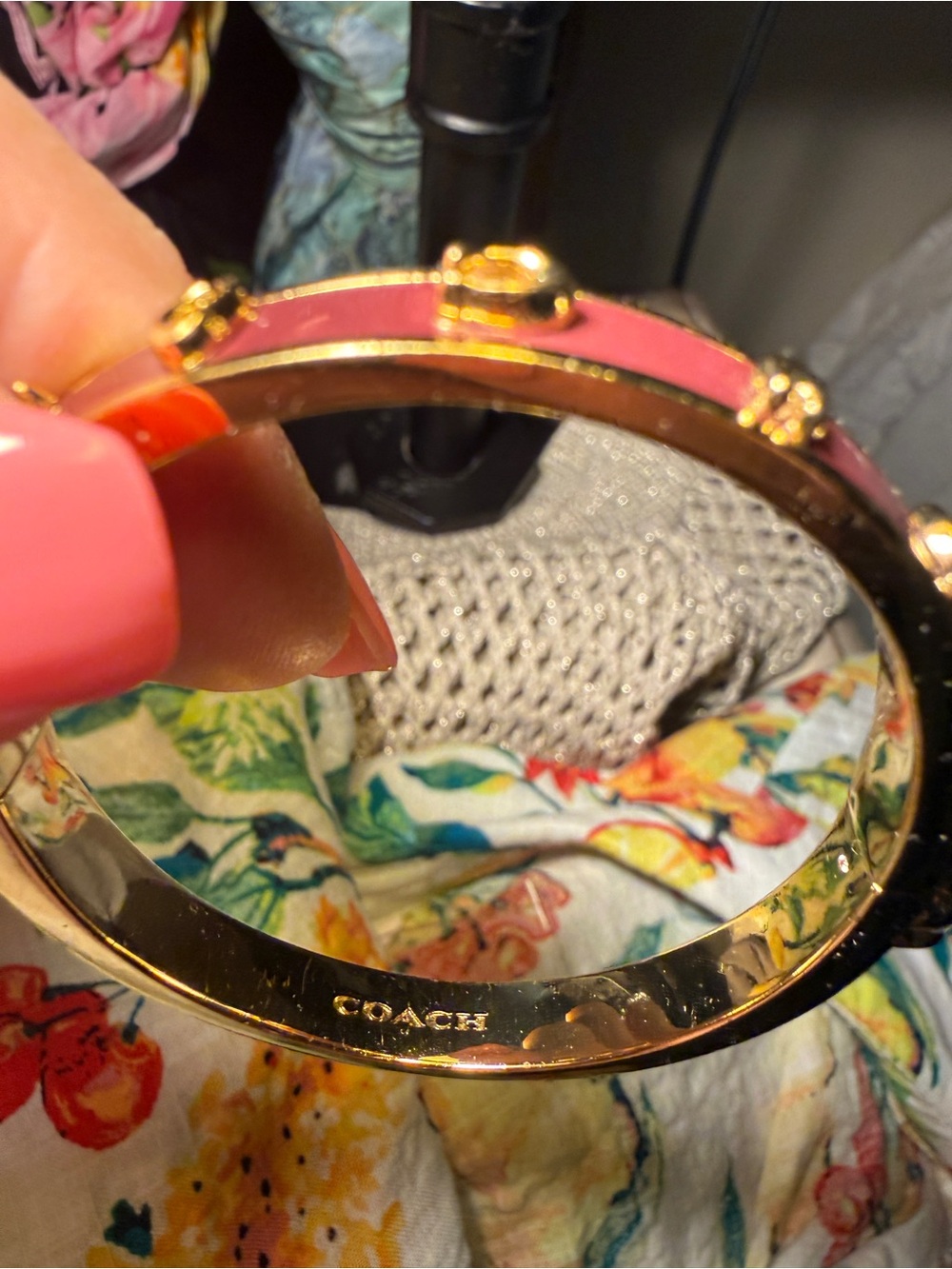 Coach Gold-Tone Burgundy Enamel Hinged Bangle Bracelet - Picture 2 of 7